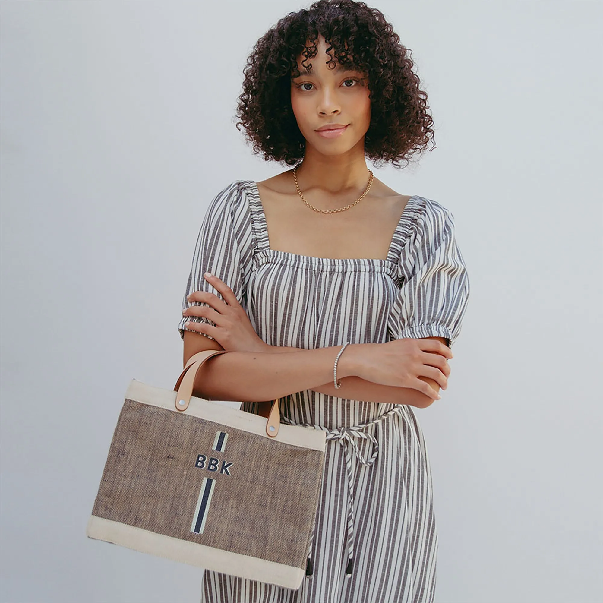 Petite Market Bag in Chambray with Monogram