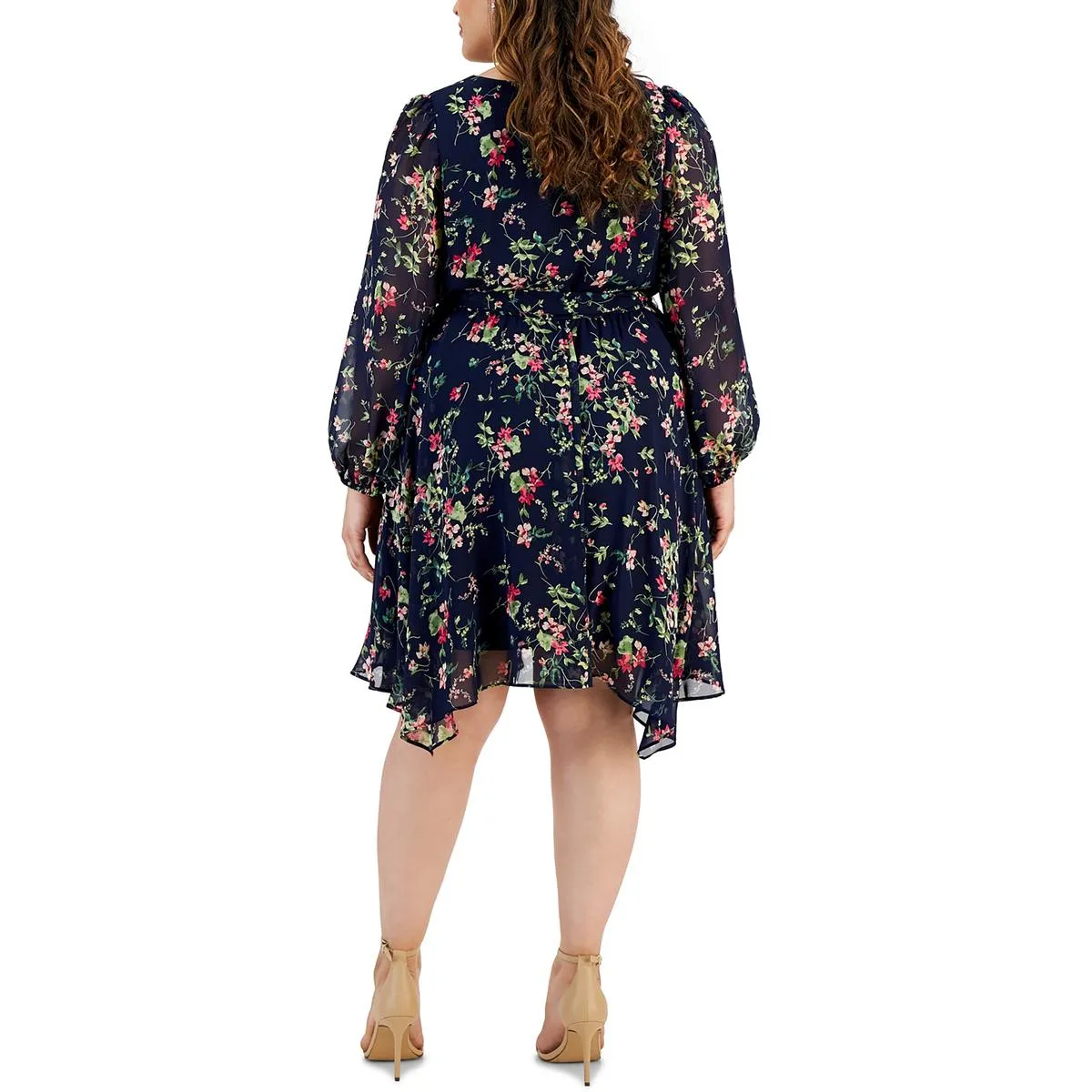 Plus Womens Floral Chiffon Wrap Dress