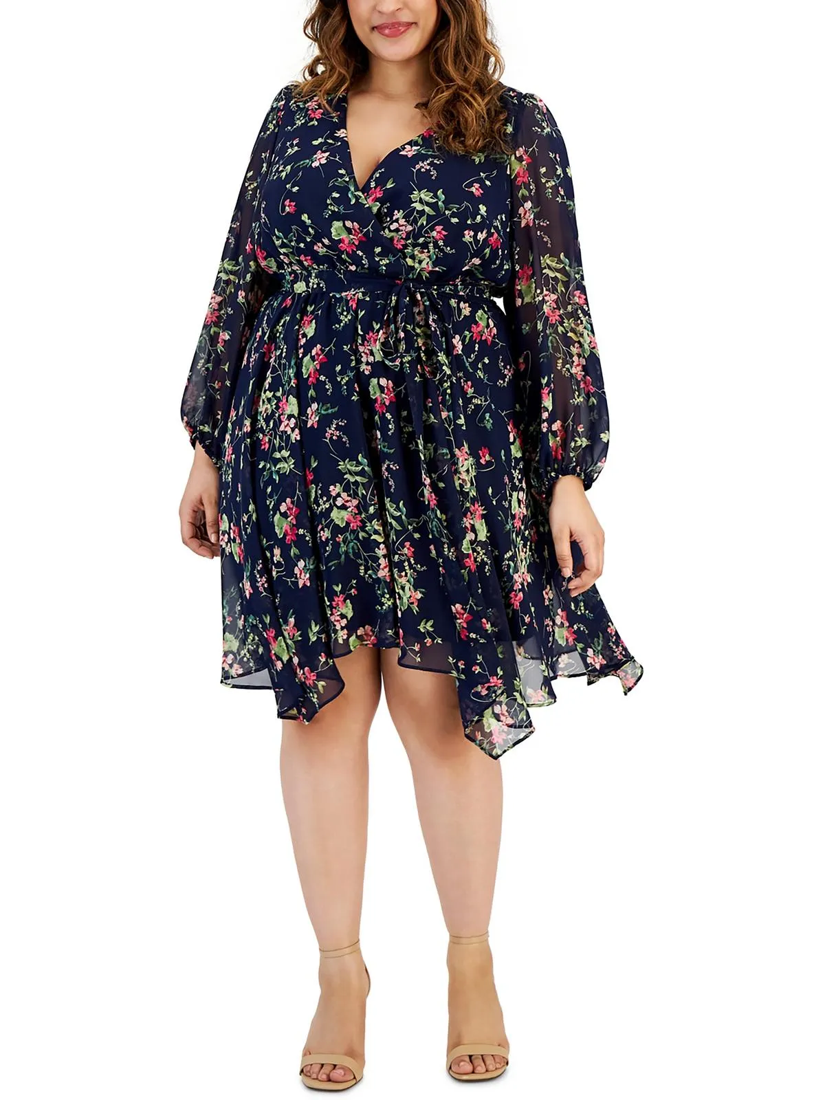 Plus Womens Floral Chiffon Wrap Dress