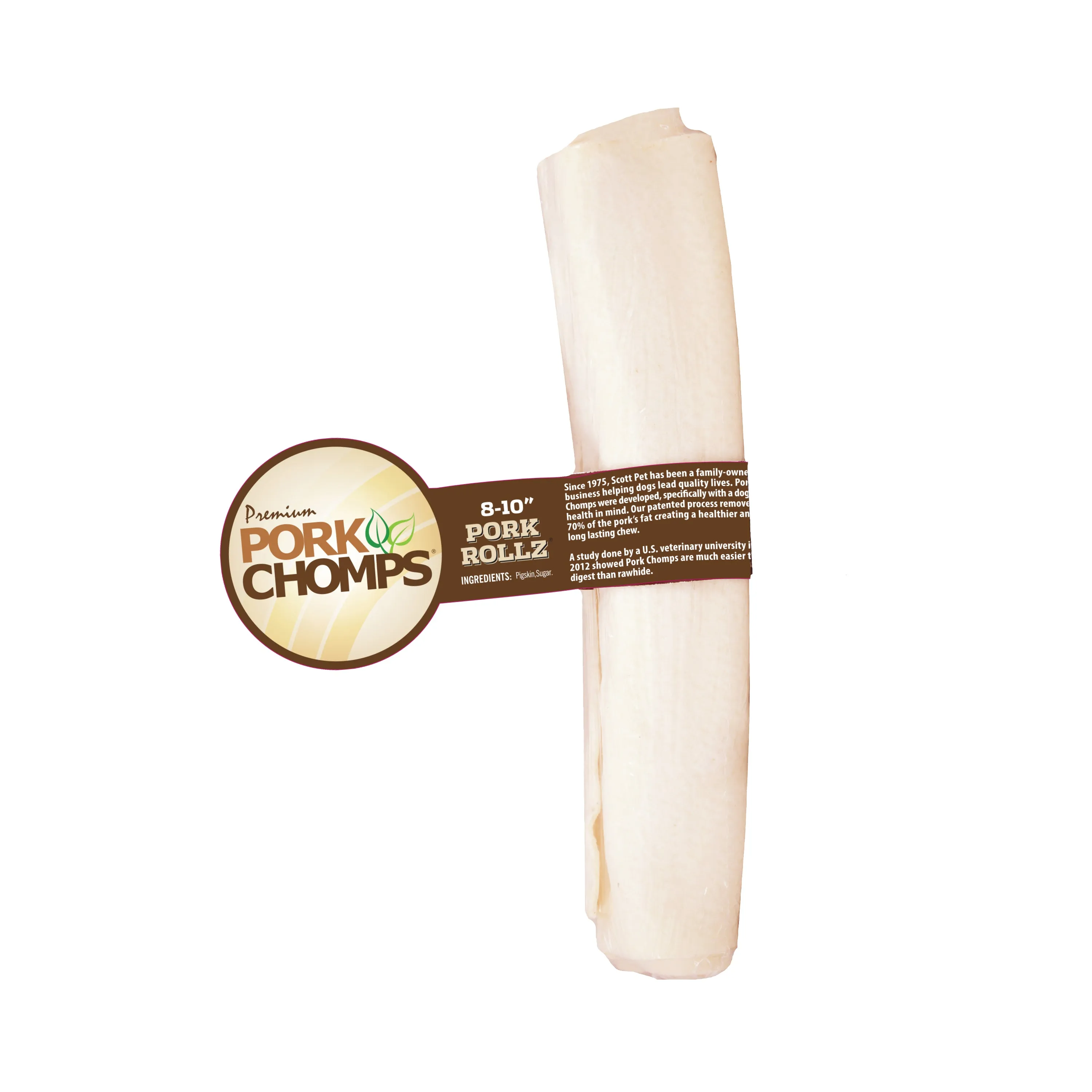 Pork Chomps 8-inch Baked Pork Skin Roll, 1 count Dog Chew