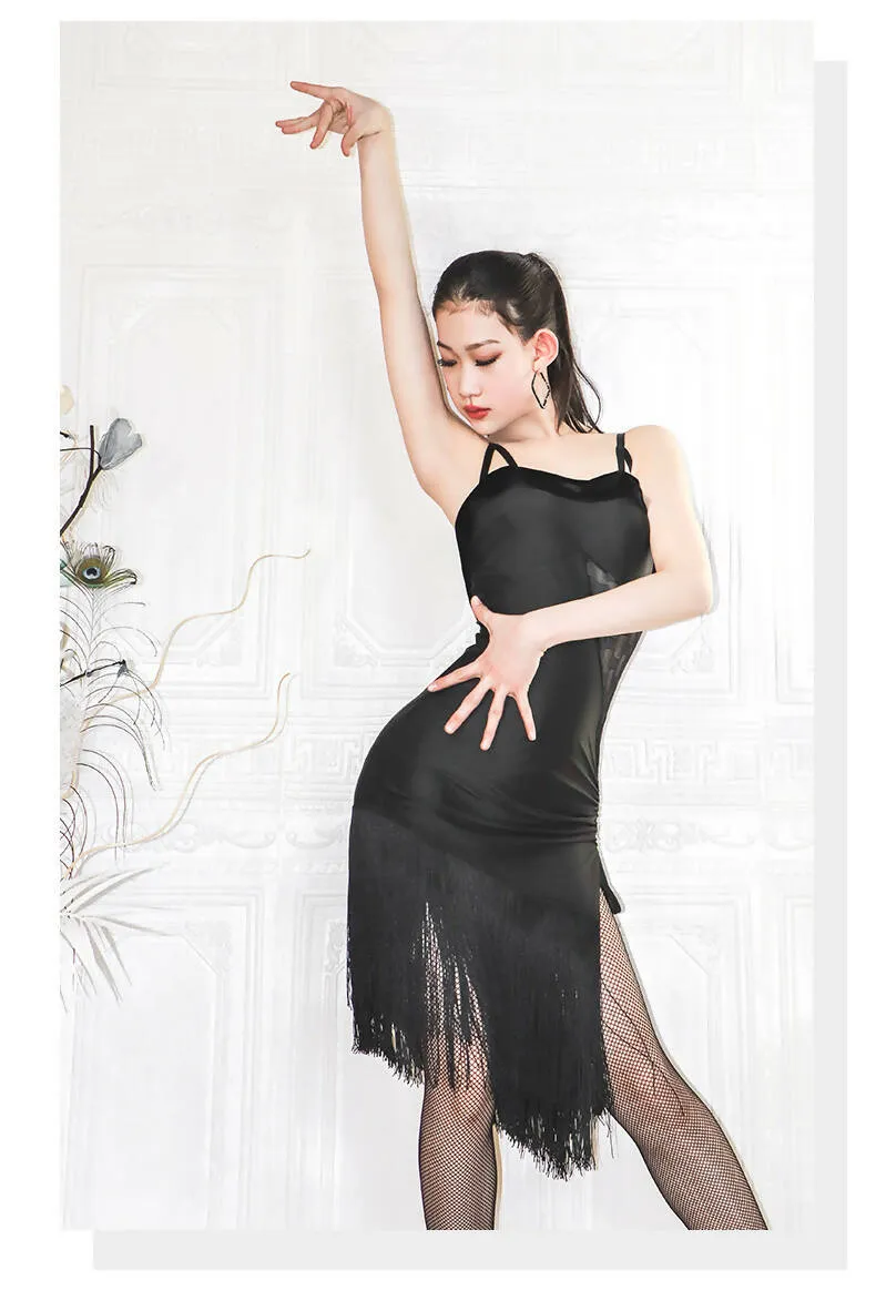 Rhythmic Black Fringe Latin Dress | ADL46