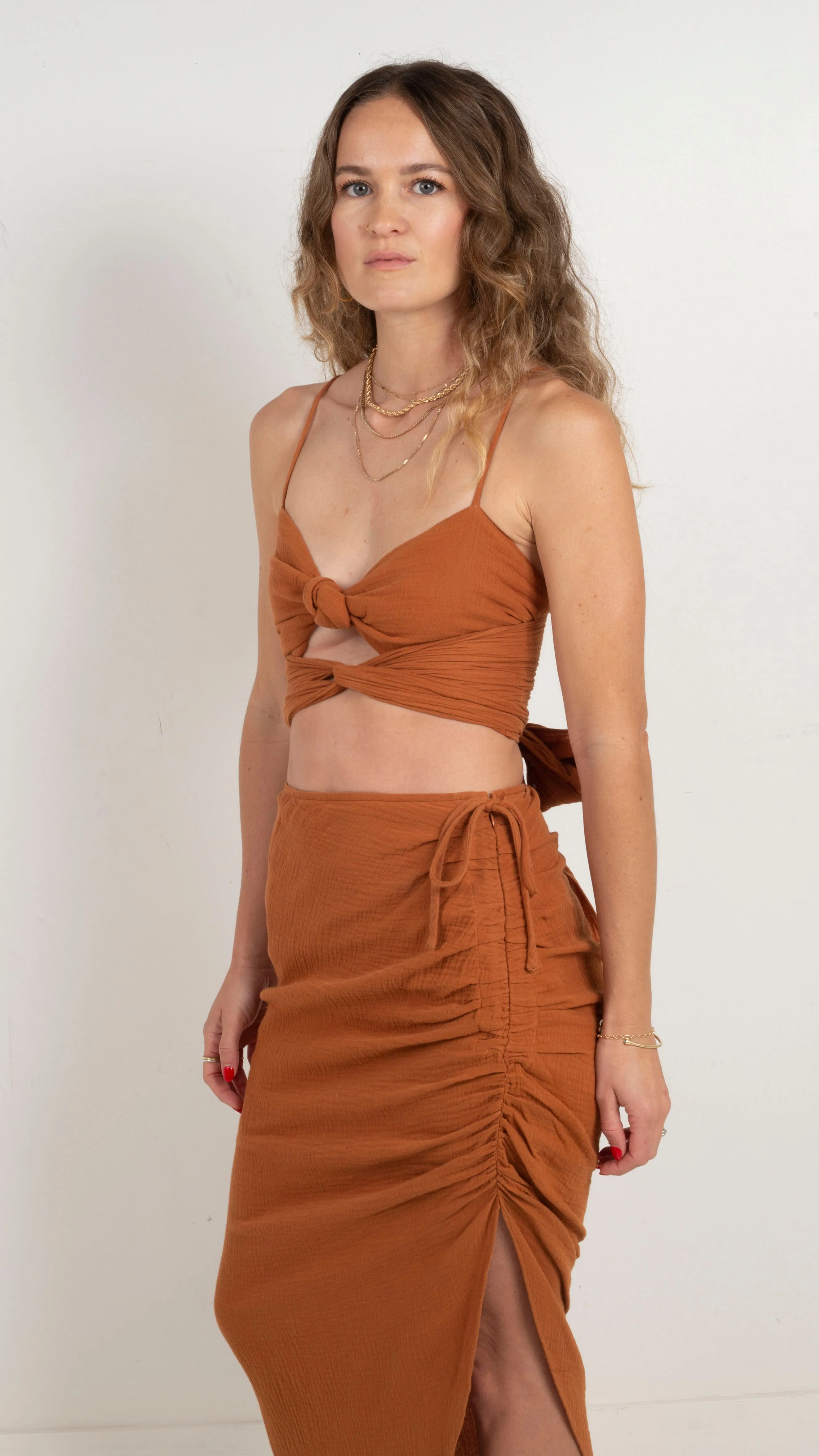 Romy Tie Top Skirt Set - Rust