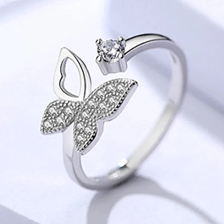 S925 Silver Open Butterfly Toi et Moi Ring