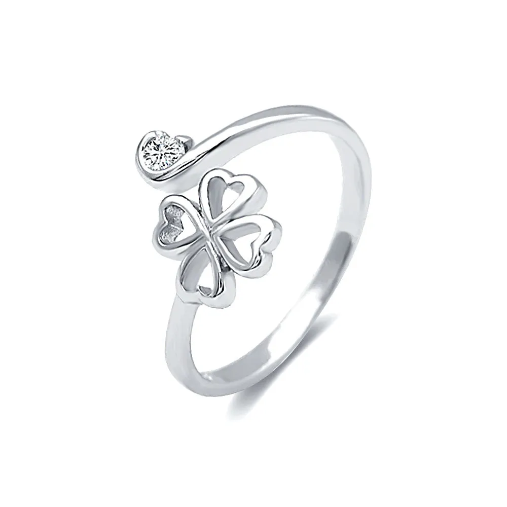 s925 Sterling Silver Four Leaf Clover Toi et Moi ring