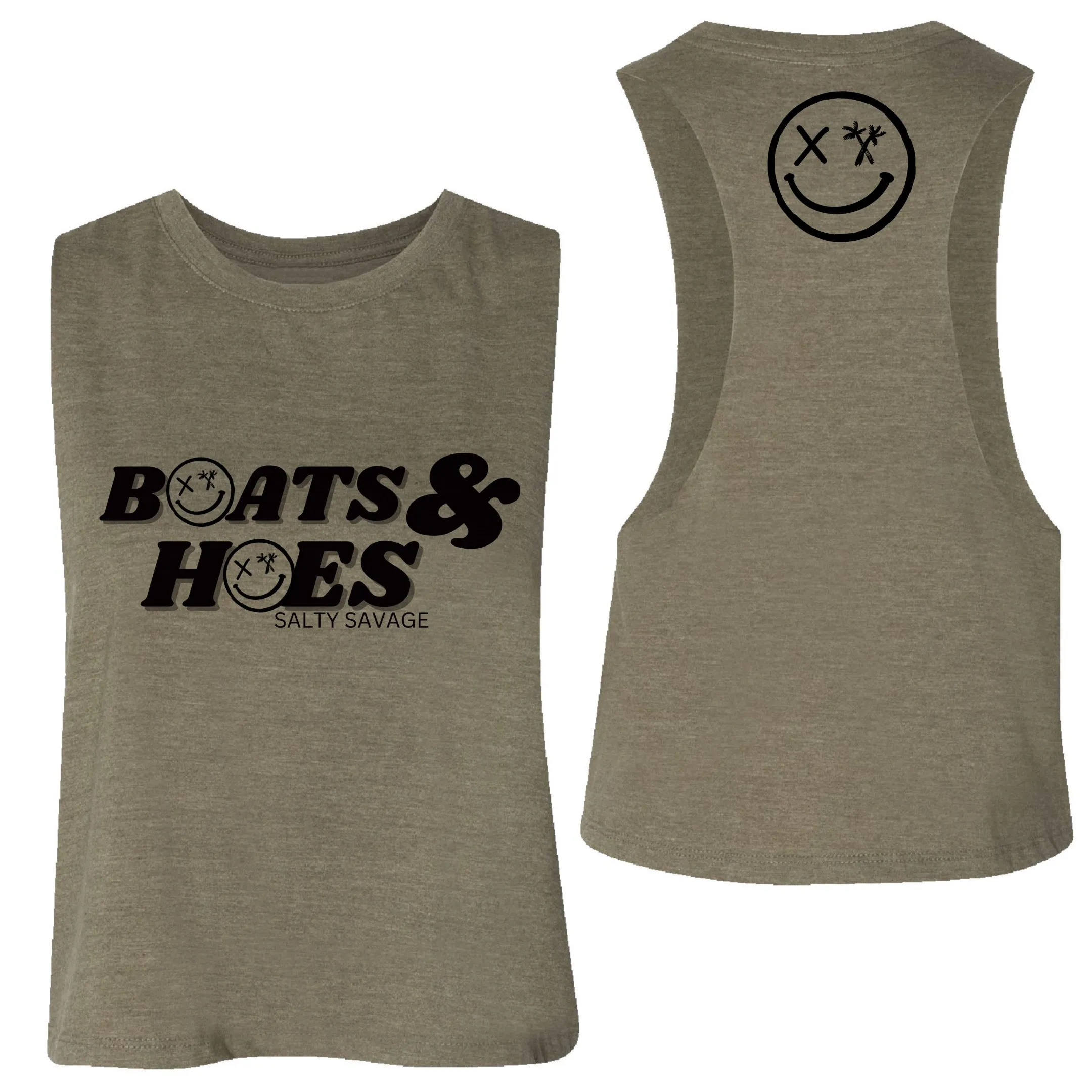 Salty Savage Ladies "BOATS & HOES" Flowy Crop Tank