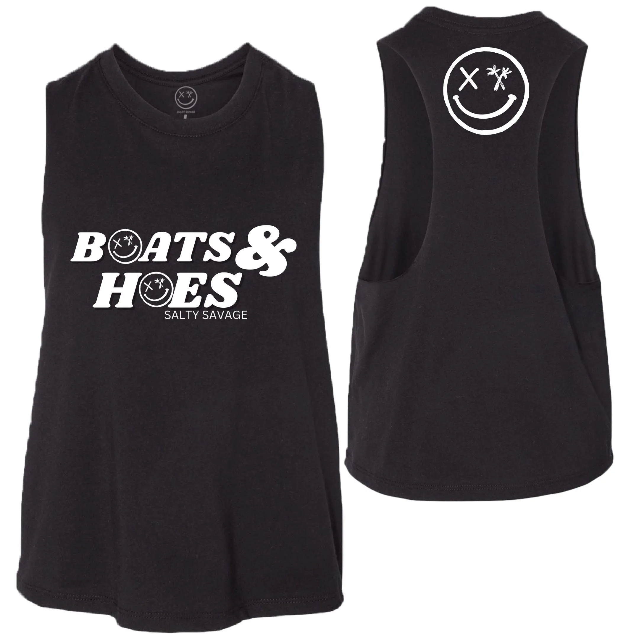 Salty Savage Ladies "BOATS & HOES" Flowy Crop Tank