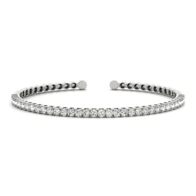 Semi-Flexible Round Diamond Tennis Cuff Bracelet 14K White Gold