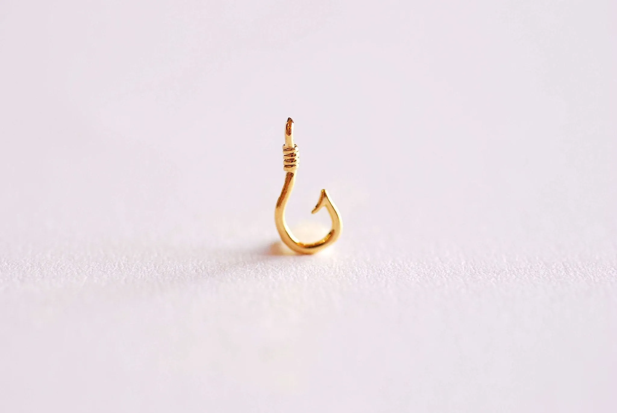 Shiny Gold Fish Hook Charm Pendant- Vermeil 22k Gold plated Sterling Silver, Fishing Hook, Nautical Charm, Fish Hook Connector, Anchor, 363