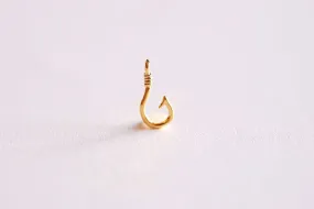 Shiny Gold Fish Hook Charm Pendant- Vermeil 22k Gold plated Sterling Silver, Fishing Hook, Nautical Charm, Fish Hook Connector, Anchor, 363