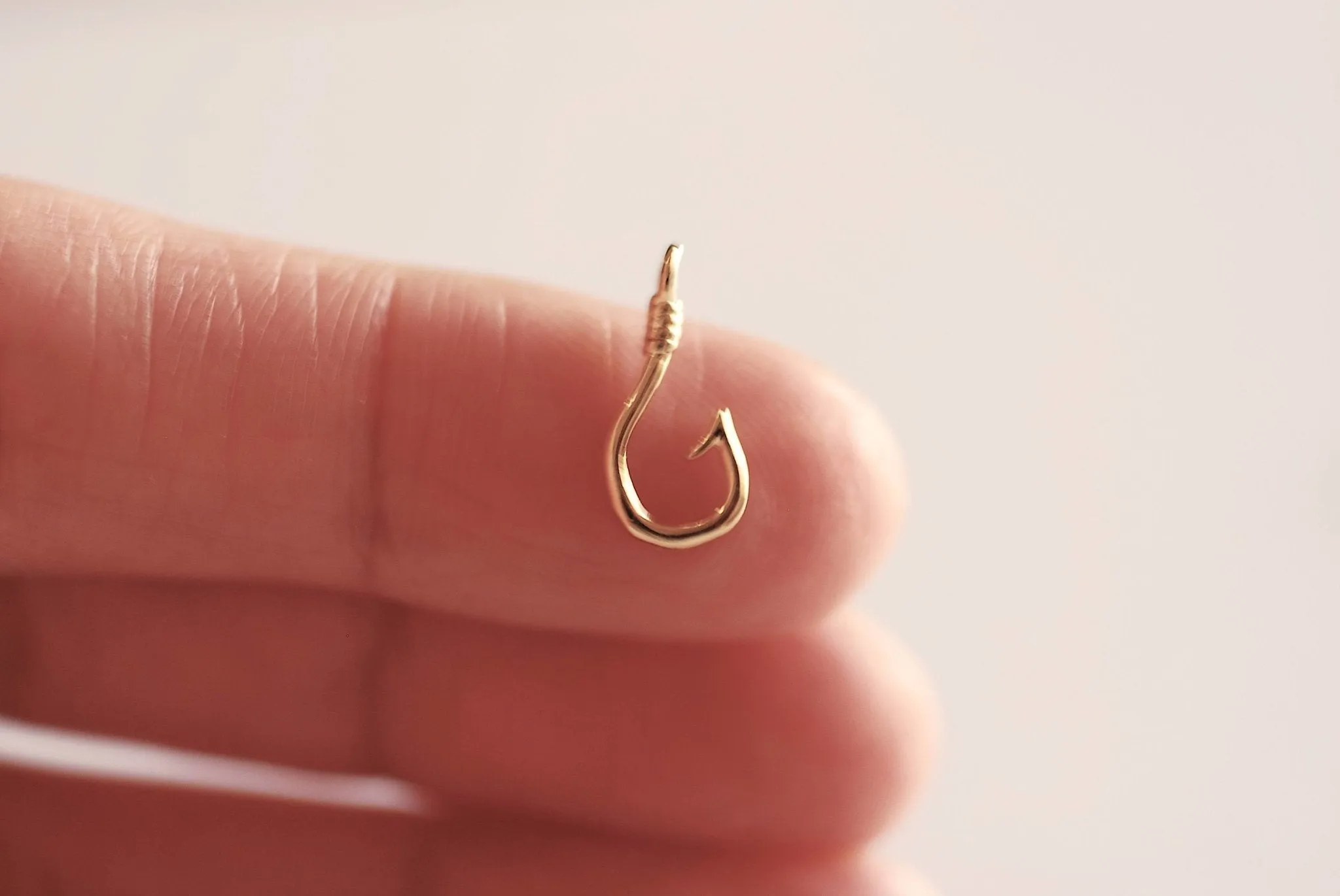 Shiny Gold Fish Hook Charm Pendant- Vermeil 22k Gold plated Sterling Silver, Fishing Hook, Nautical Charm, Fish Hook Connector, Anchor, 363