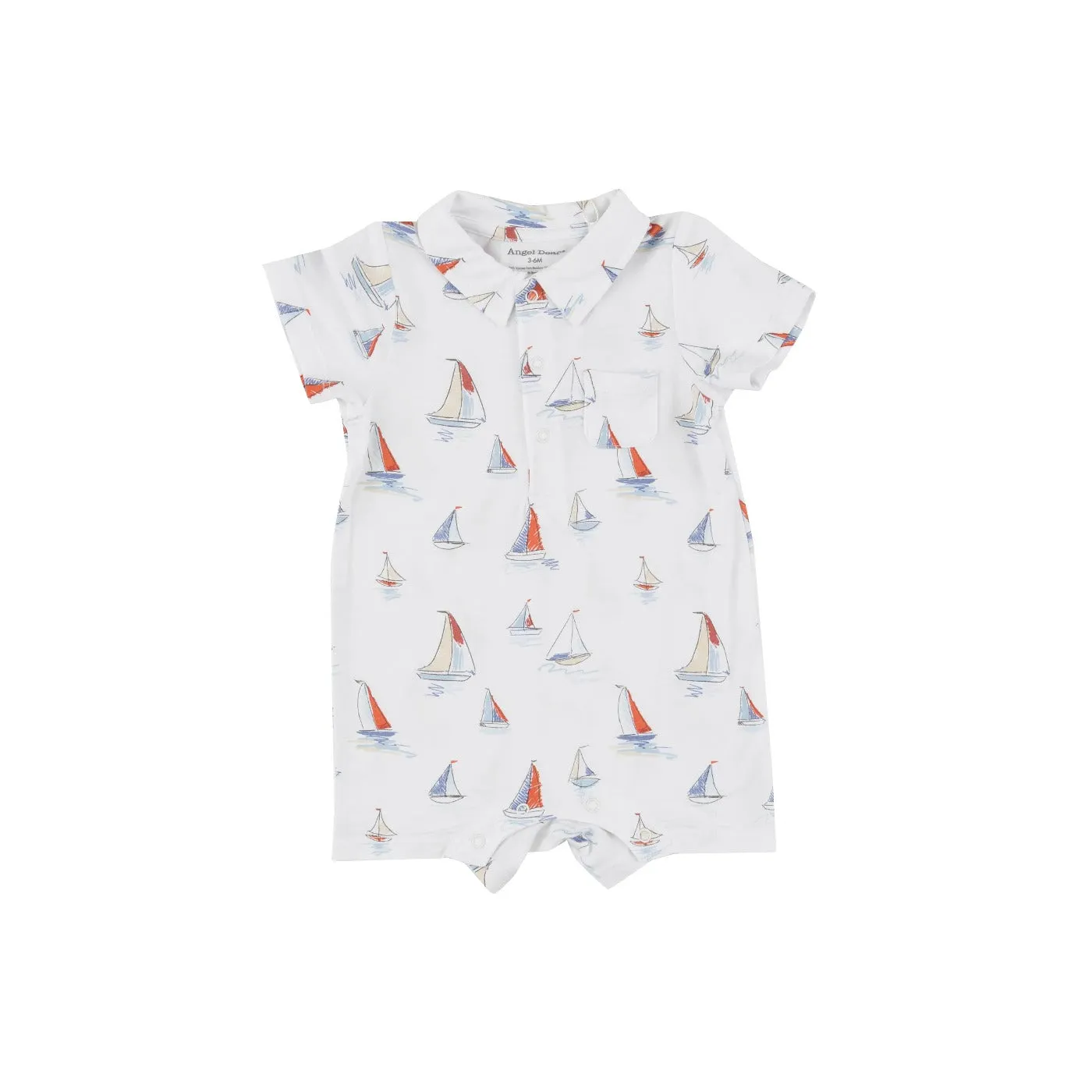 Sketchy Sailboats Polo Shortie Romper by Angel Dear