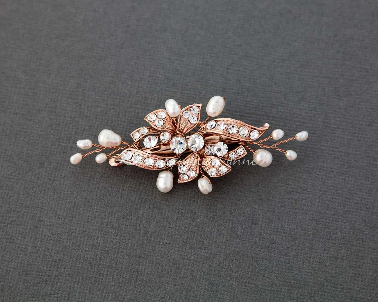 Small Crystal and Pearl Floral Hair Barrette