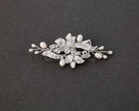 Small Crystal and Pearl Floral Hair Barrette