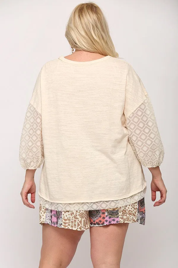 Solid Knit and Pattern Sheer Mixed Loose Top