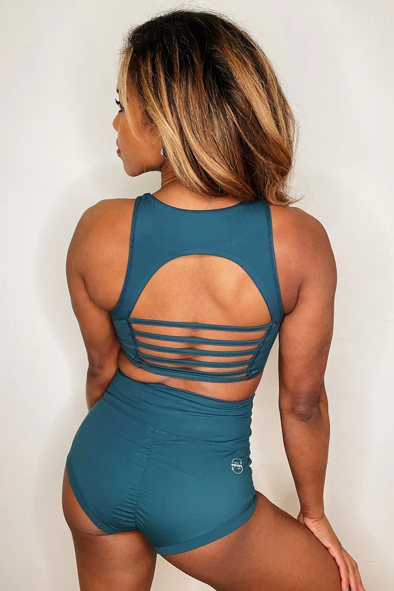 The Enviro Co. High Neck Crop Top - Blue Teal