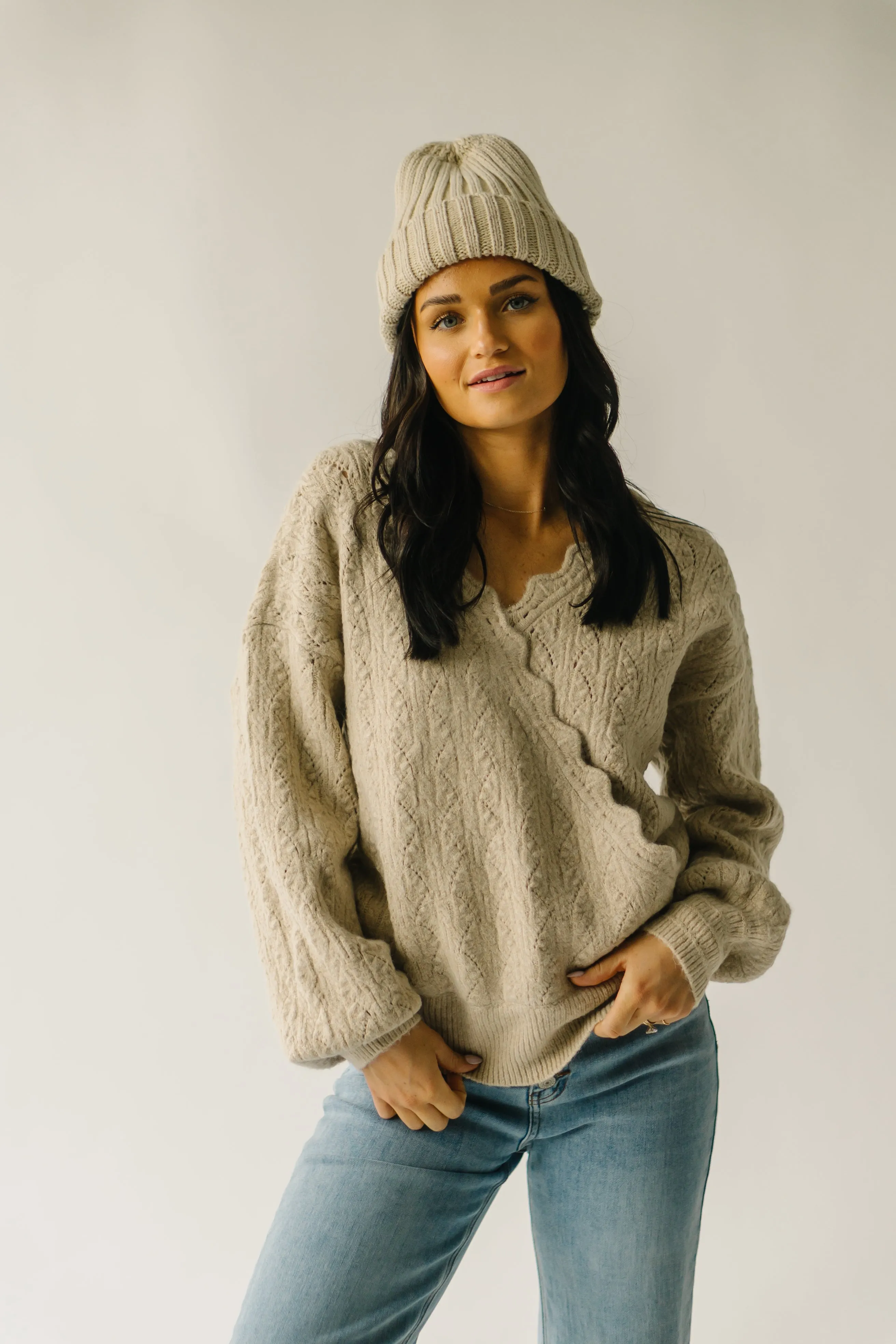 The Tagger Knit Wrap Sweater in Taupe