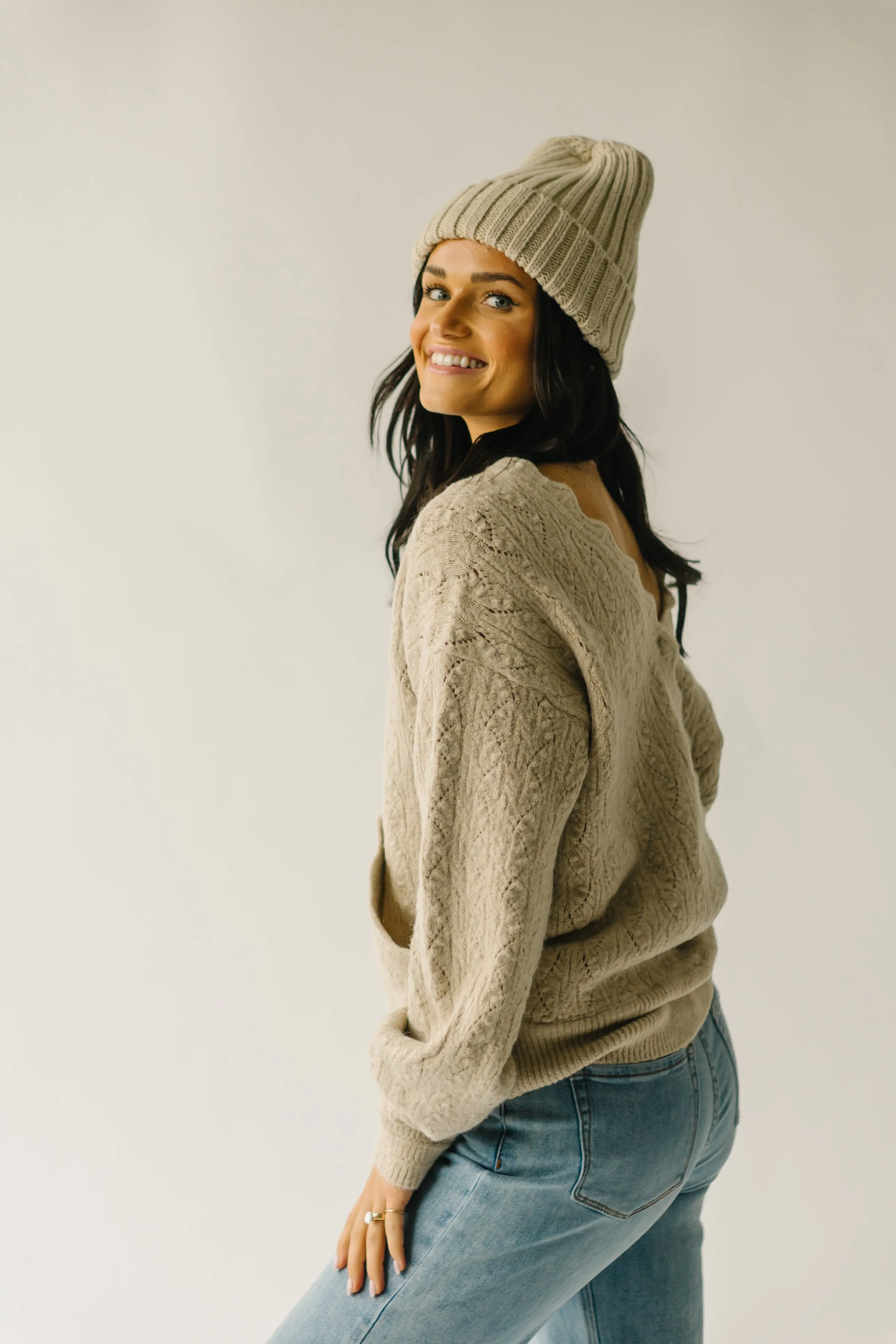 The Tagger Knit Wrap Sweater in Taupe