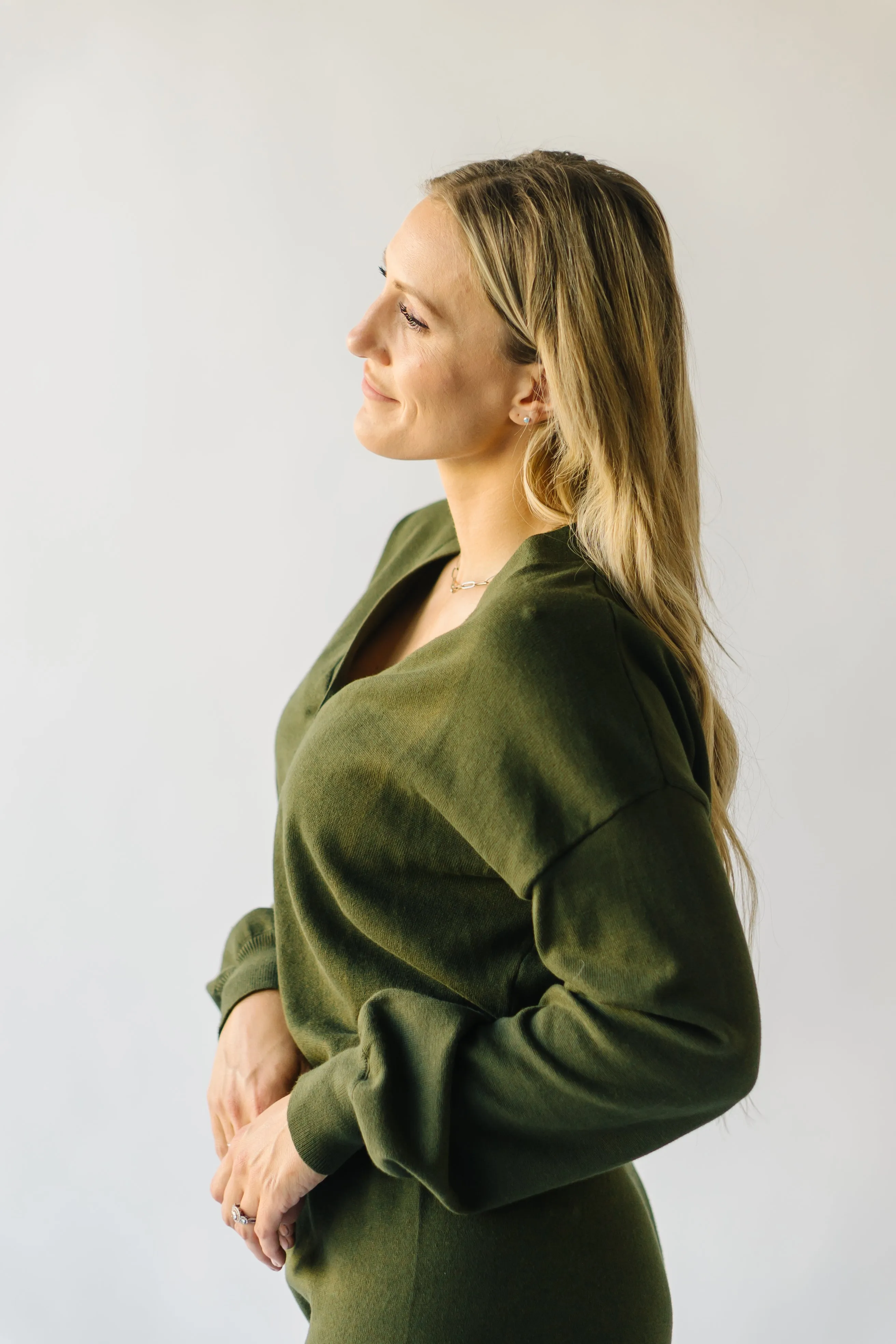 The Winona V-Neck Button-Down Sweater in Olive