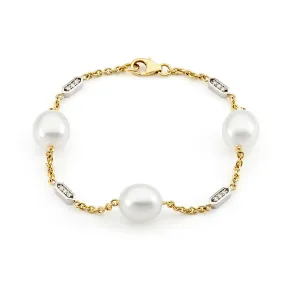 Two Tone Diamond and Pearl Bracelet