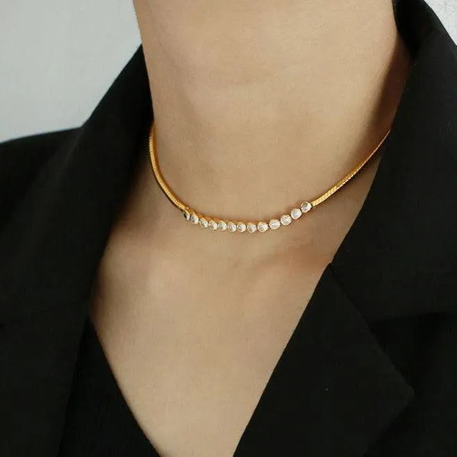 Ultra-Shine Cubic Zirconia Herringbone Choker Necklace