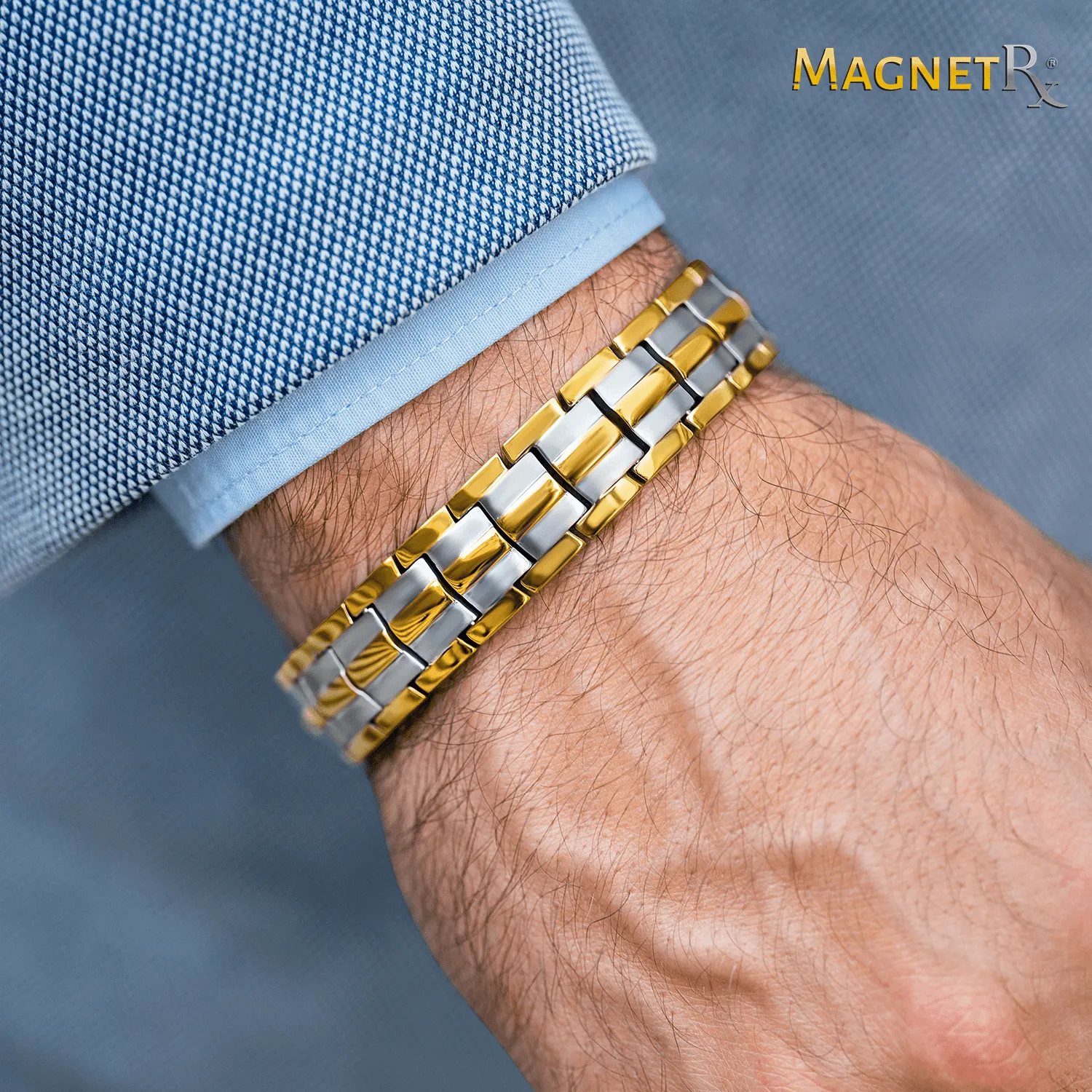 Ultra Strength Magnetic Therapy Bracelet Silver & Gold Classic