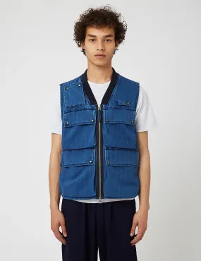 Universal Works JOJO Anglers Waistcoat (Herringbone Denim) - Washed Indigo