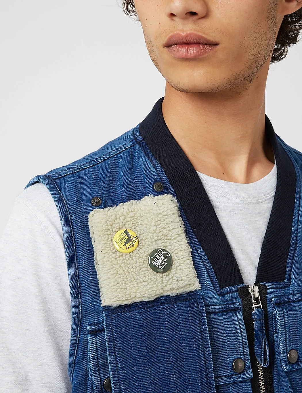 Universal Works JOJO Anglers Waistcoat (Herringbone Denim) - Washed Indigo