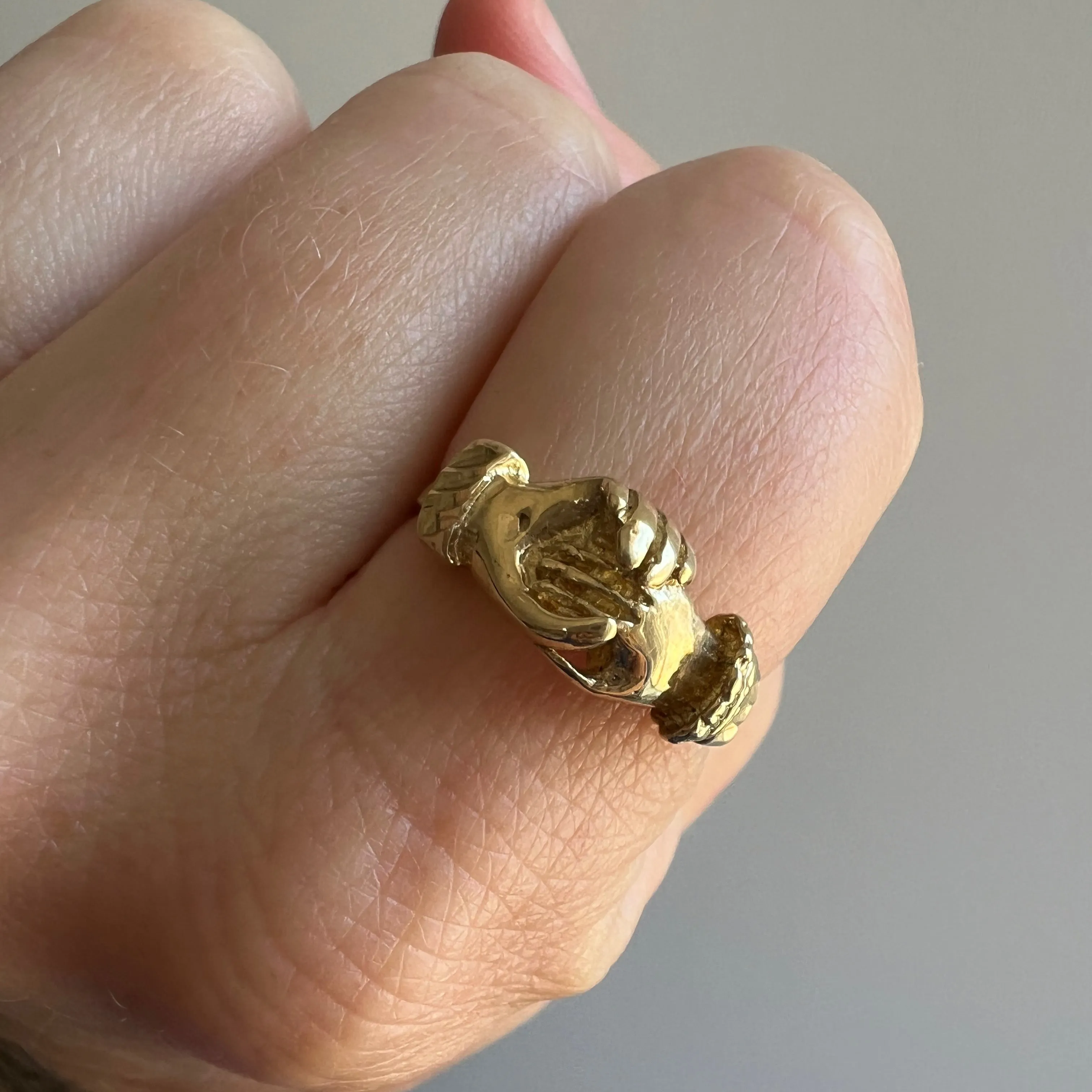 V I N T A G E // 10k / Fede Gimmel ring / yellow gold / Claddagh / size 7