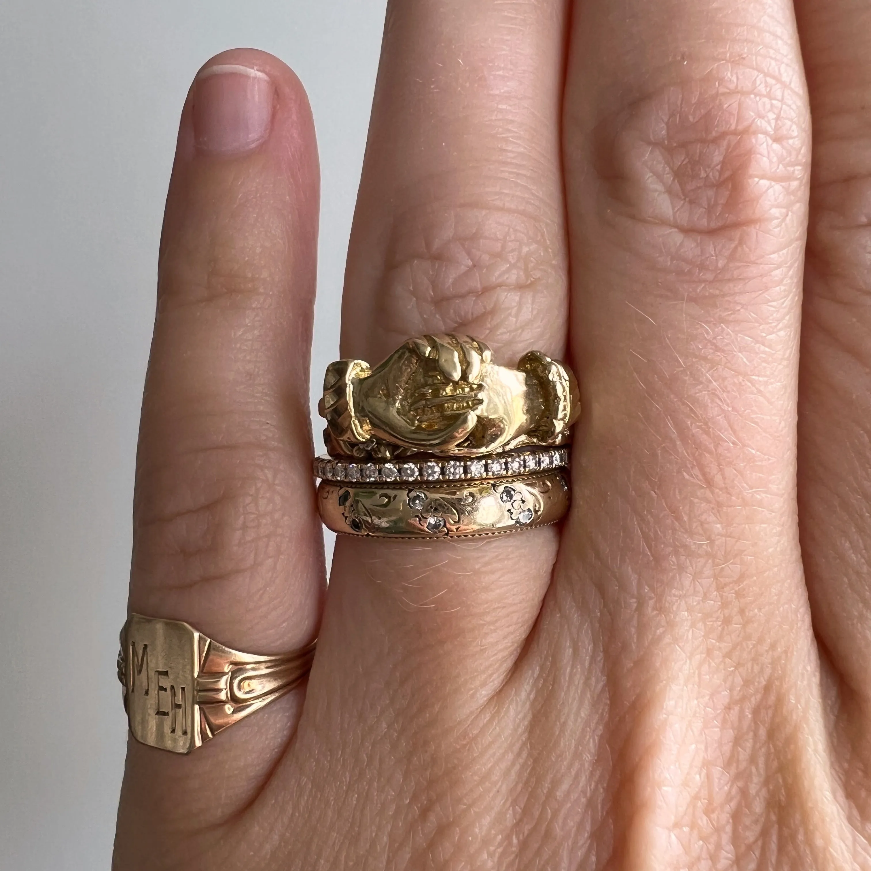 V I N T A G E // 10k / Fede Gimmel ring / yellow gold / Claddagh / size 7