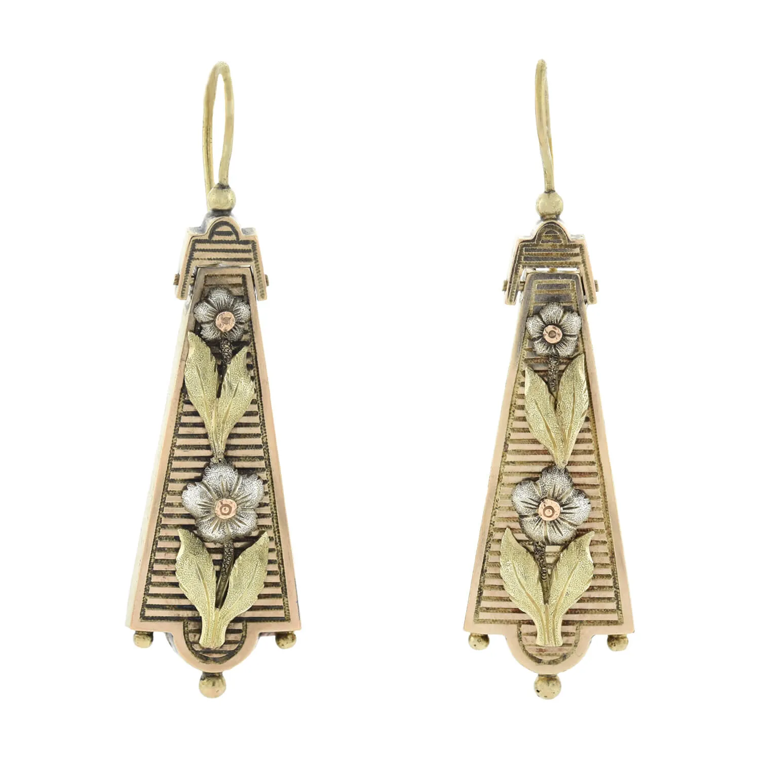 Victorian Aesthetic Movement 14kt Mixed Metals Earrings