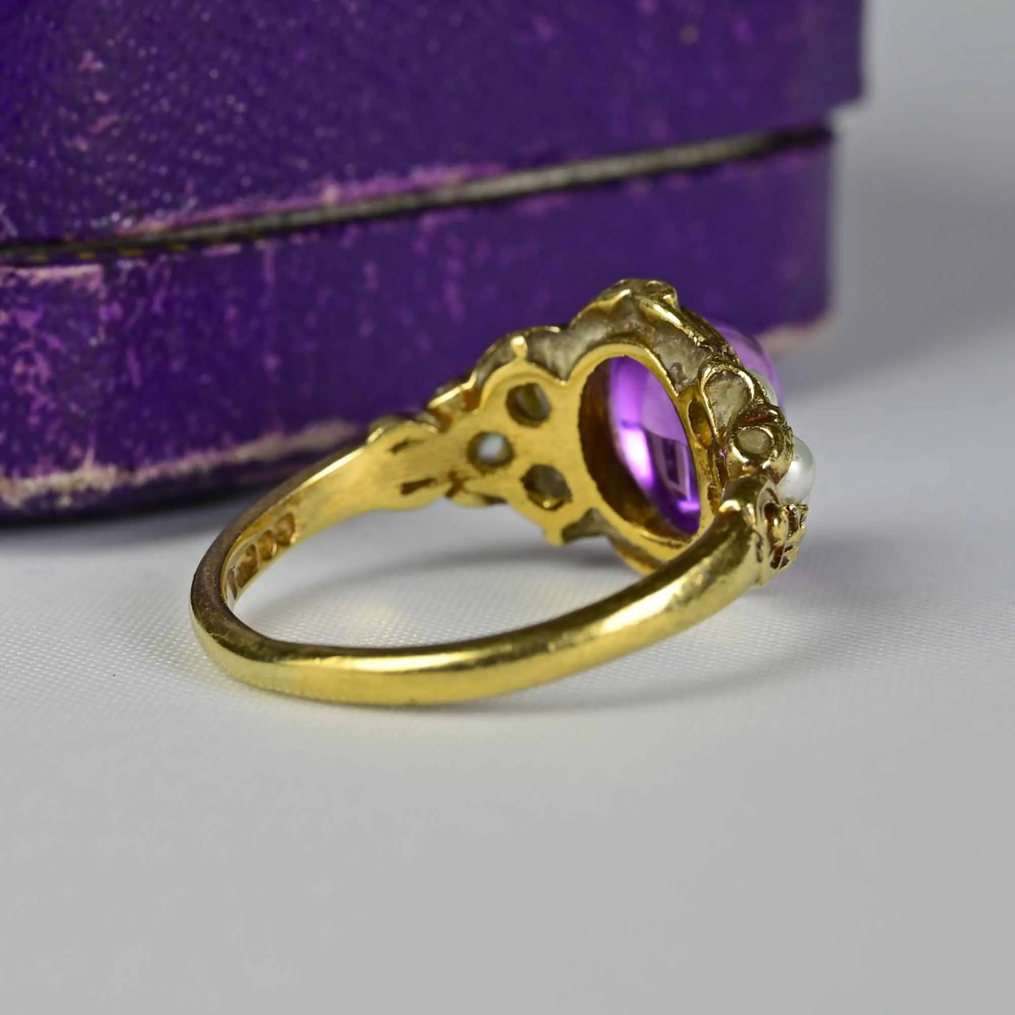 Victorian Style Cabochon Amethyst Seed Pearl Ring