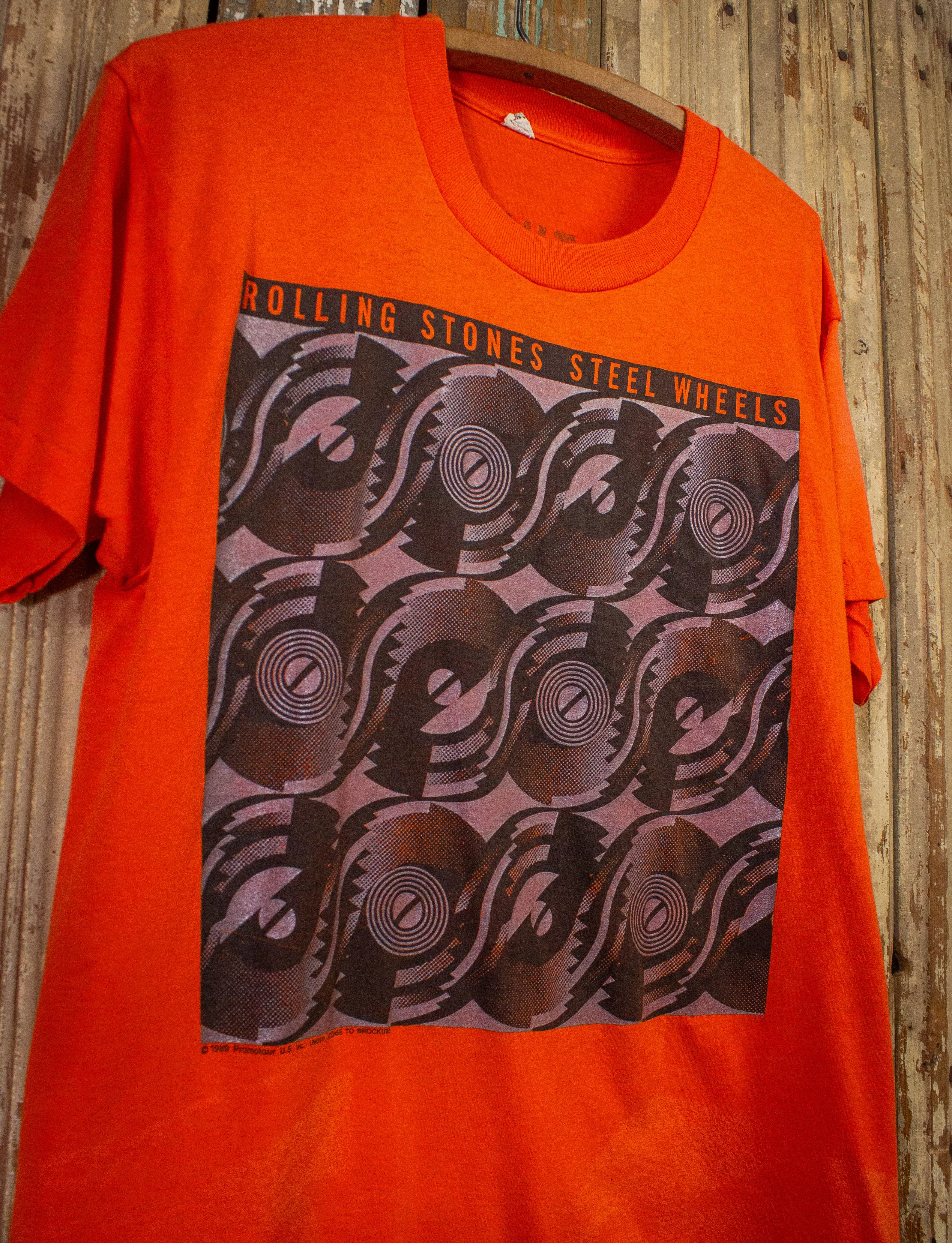 Vintage Rolling Stones Steel Wheels Tour Crew Concert T Shirt 1989 Orange Large