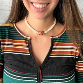 White Cord and Wood Bead Choker