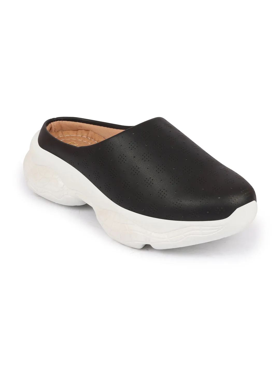 Women Black Back Open Classic Design Slip On Mules Shoes