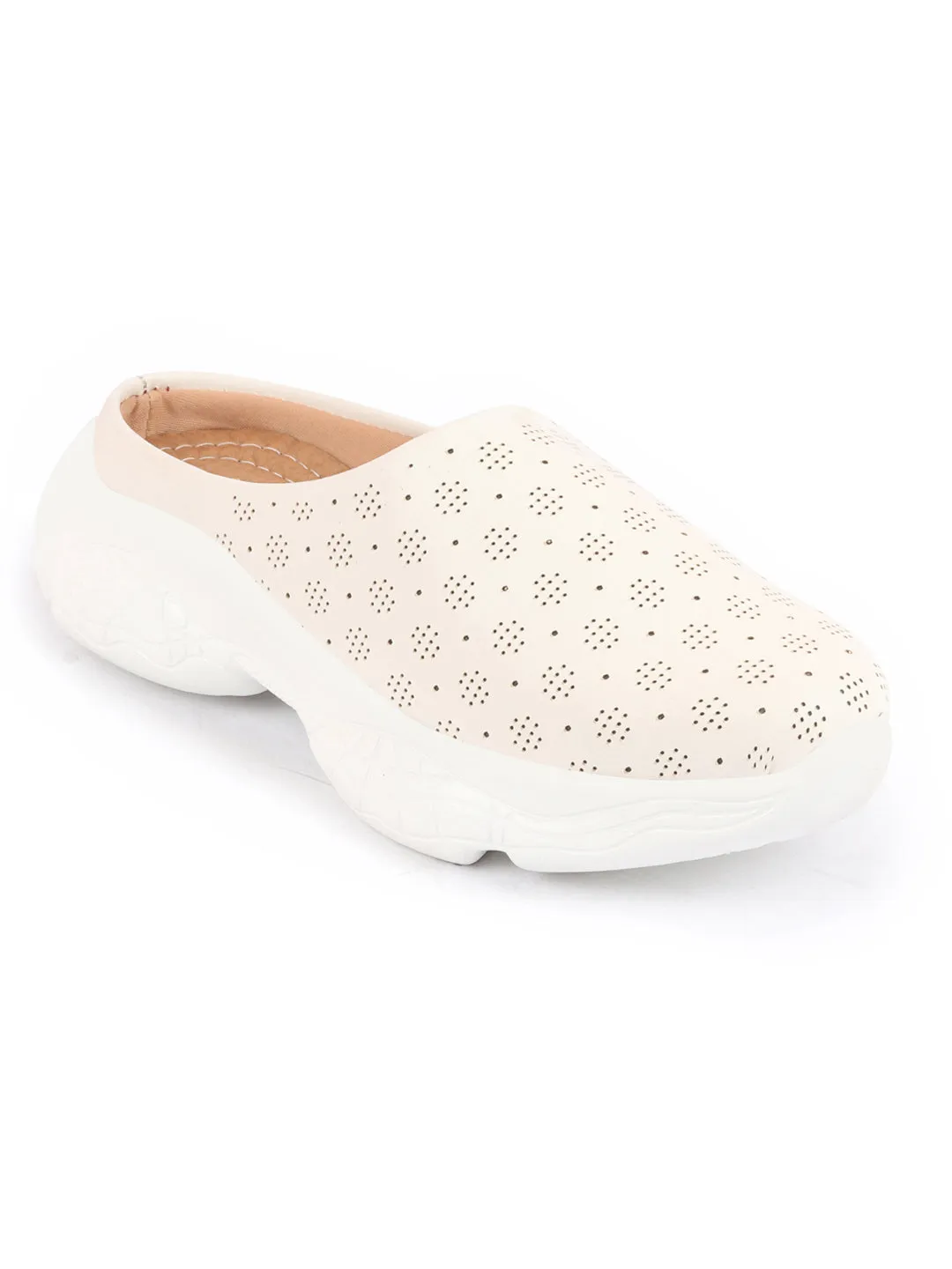 Women White Back Open Classic Design Slip On Mules Shoes