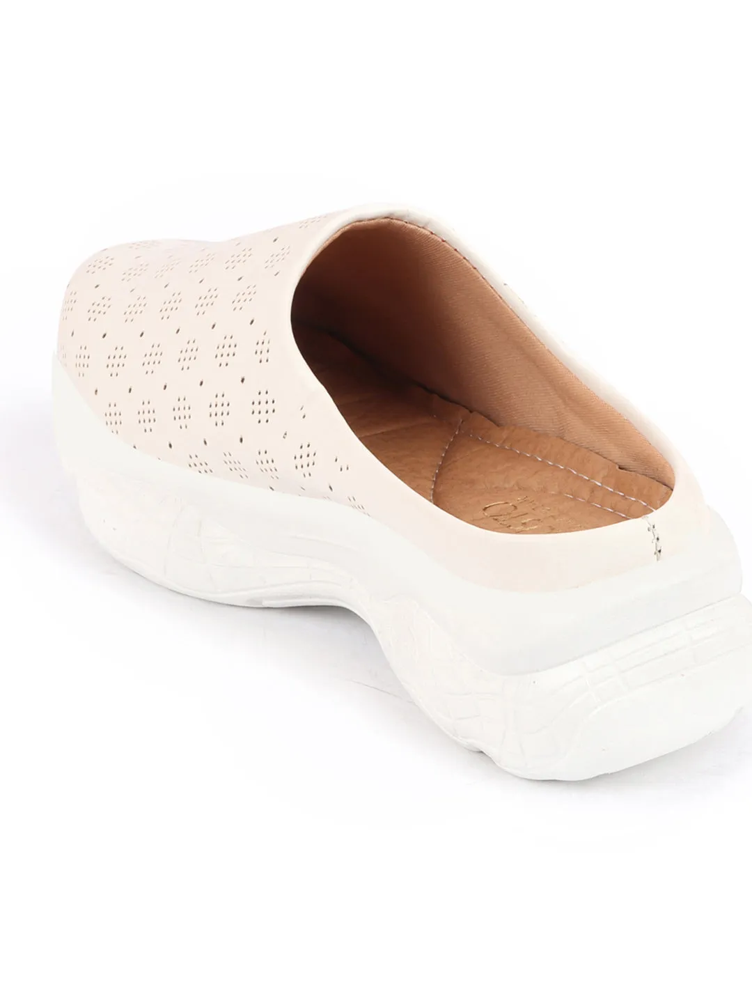 Women White Back Open Classic Design Slip On Mules Shoes