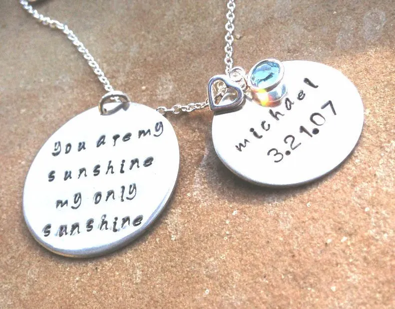 you are my sunshine necklace, Hand Stamped Necklace, Personalized Necklace, Daughter Necklace, Christmas Gifts